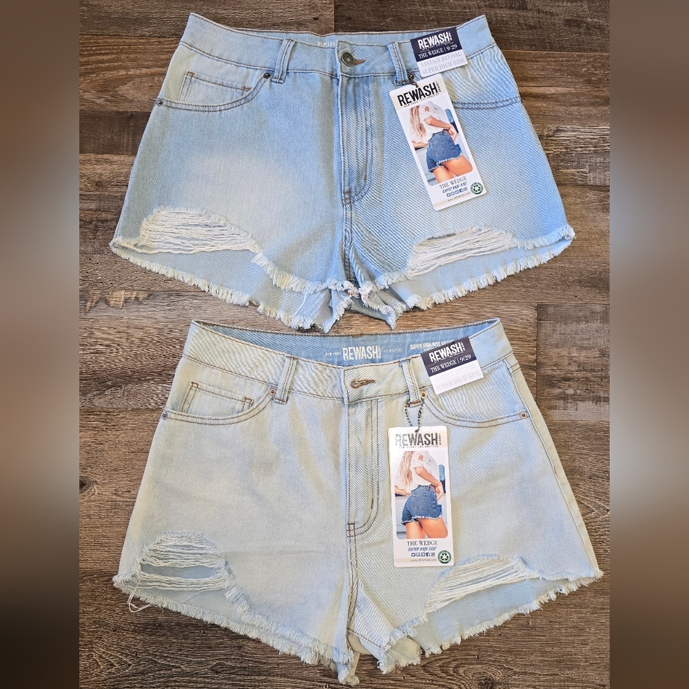 Rewash Sky Blue Frayed Hem Jean Shorts